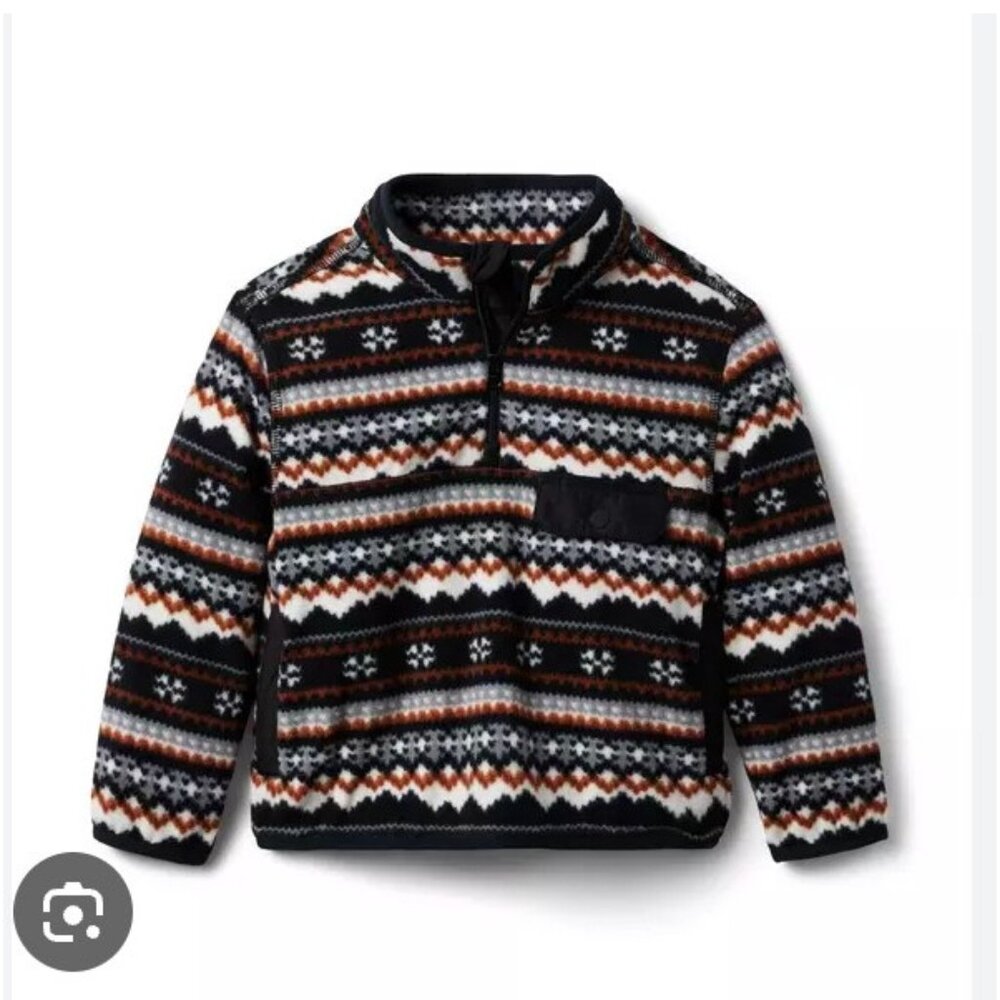 Janie And Jack Jacket Boys 16 Black Fair Isle Fleece 1/4 Zip Pullover Warm